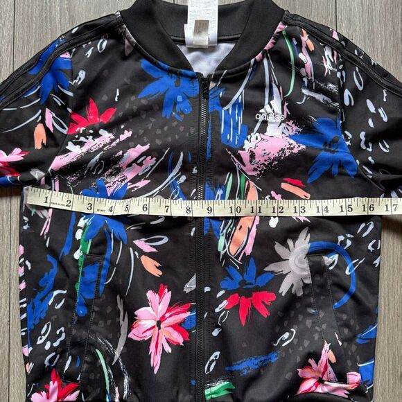 Adidas Girl’s Size 14 L Black Floral Print Track Zip Up Jacket Track Jacket - Picture 3 of 10
